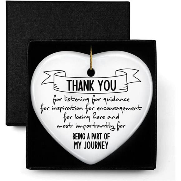 Thank You Heart Ornament Ceramic Keepsake Gift for Teacher Friend Coworker Boss - Picture 1 of 6